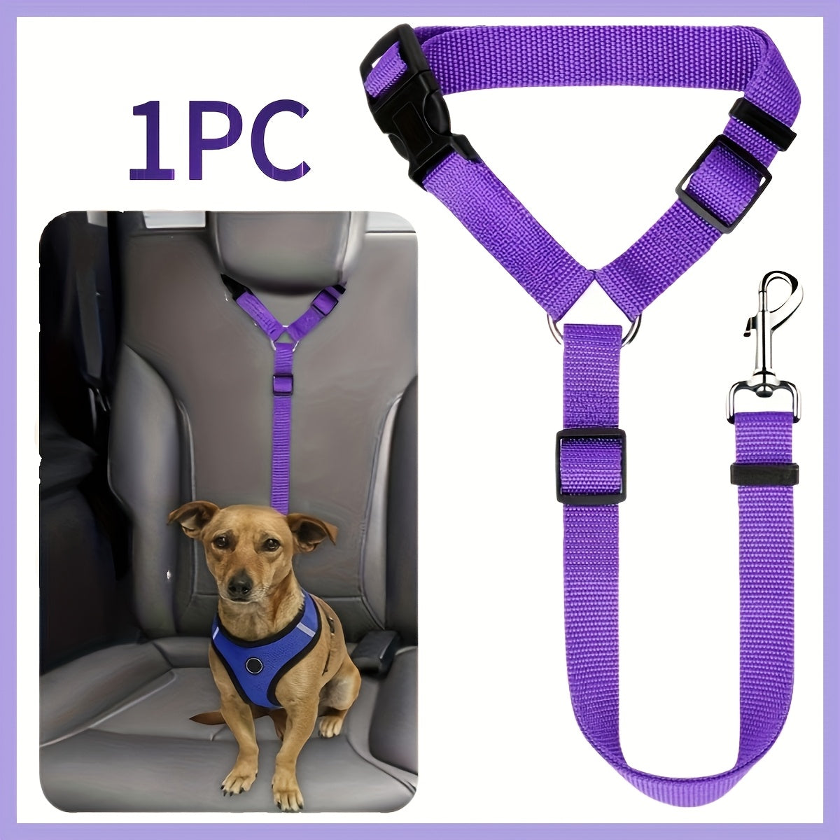 Harnais de sécurité 2-en-1 et laisse réglable pour chiens – Ceinture de sécurité anti-collision, nylon durable, chiens de petite à moyenne taille – Accessoire de voyage pour voiture, 4 couleurs