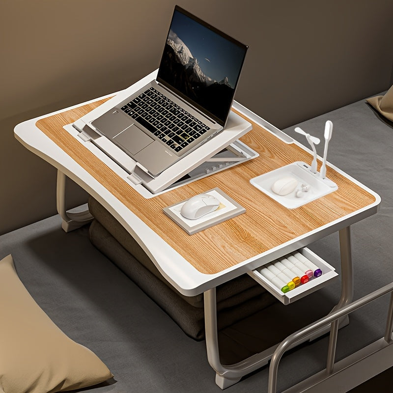 Bureau pour ordinateur portable pliable pour lit et canapé avec porte-gobelet, support pour téléphone, tiroir et port USB, plateau de petit-déjeuner pour travail et films – 6 styles