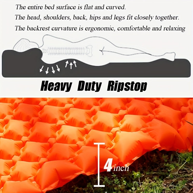 Matelas de couchage autogonflant ultraléger en nylon TPU, pompe intégrée, options une ou deux places, matelas de camping compact et portable pour le camping, la randonnée, le sac à dos, les voyages et les pique-niques, orange et bleu