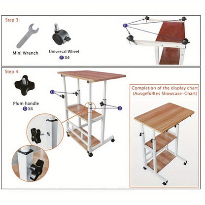 Bureau de lit roulant réglable en hauteur de 58 à 89 cm avec étagère de rangement et roulettes multidirectionnelles pour chambre à coucher, bureau ou ordinateur portable