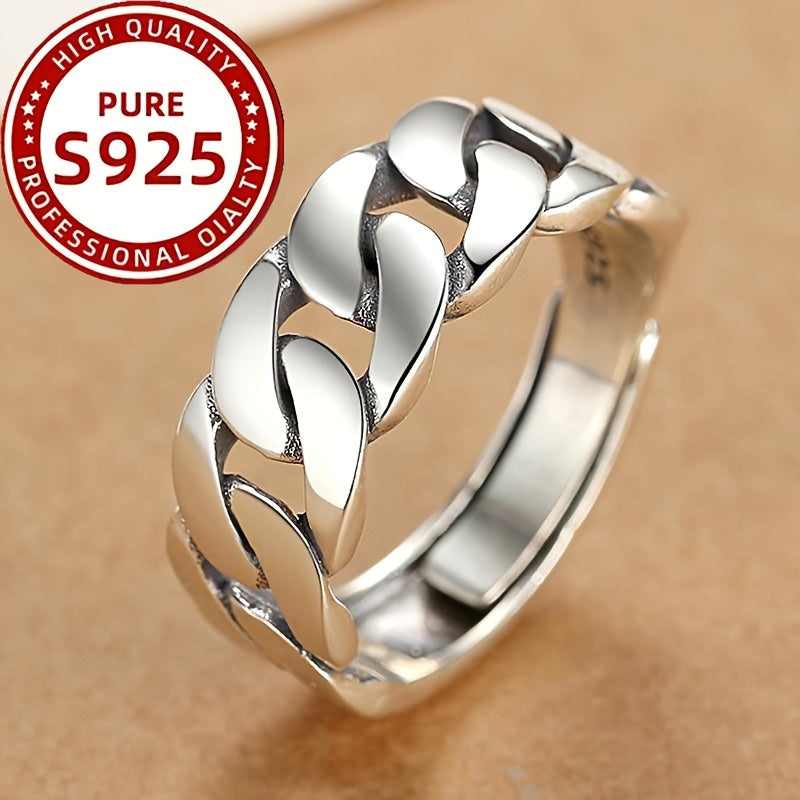 Bague cubaine réglable avec chaîne torsadée en argent 925 pour hommes et femmes – Bague unisexe pour index, bijou de style urbain unique, à superposer et à porter au quotidien