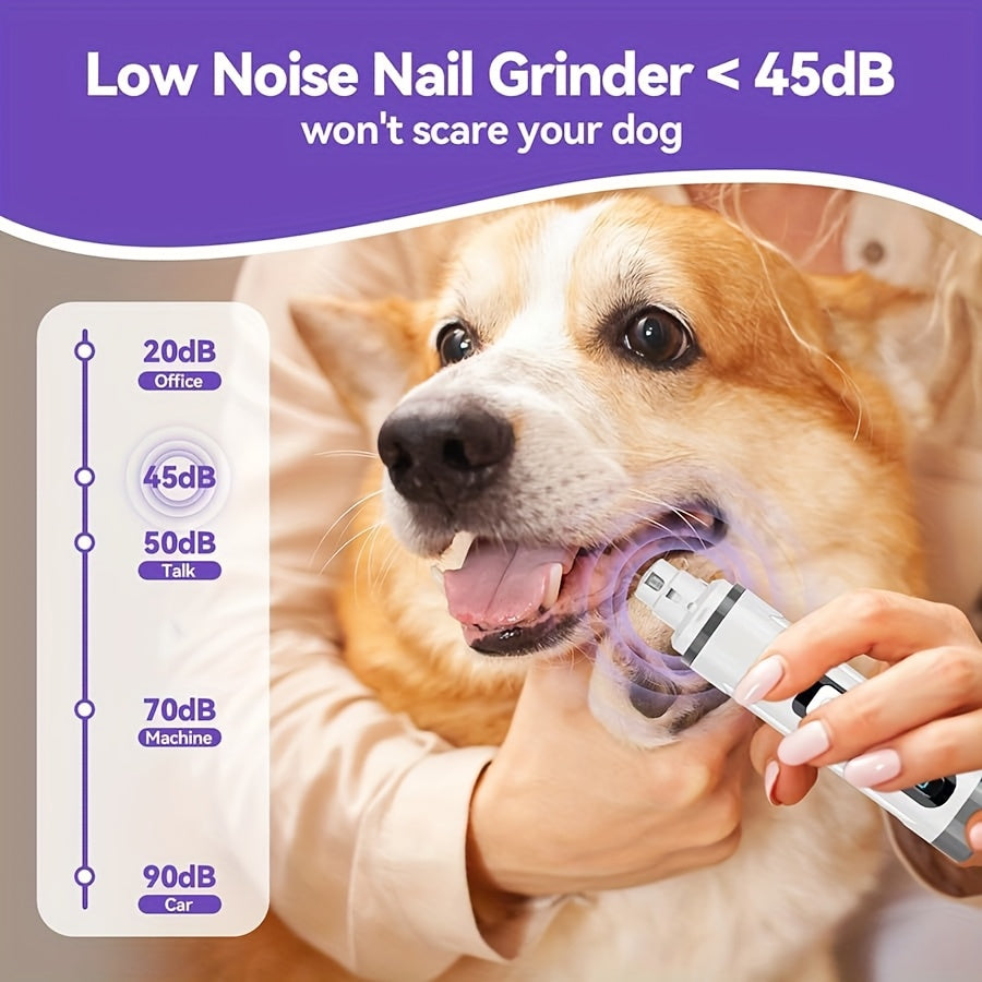 Coupe-griffes électrique silencieux pour animaux avec lumière LED – Kit de tondeuse rechargeable amélioré à 3 vitesses, entretien des pattes sans douleur pour chiens et chats de petite, moyenne et grande taille