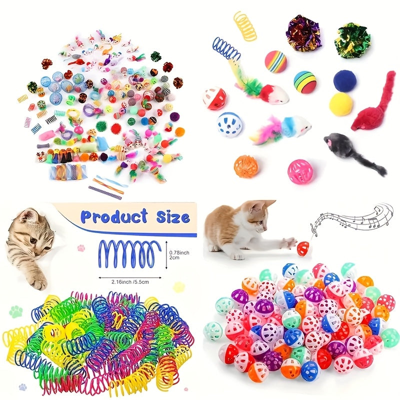 Lot de 100 jouets variés pour chat - Assortiment aléatoire de jouets en plastique et en peluche avec plumes, kit de divertissement interactif pour foyers multi-chats, ensemble de jeu pour chaton
