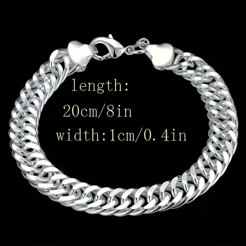 Bracelet gourmette cubaine de 10 mm en argent sterling 925 pour hommes et femmes – Style bohème vintage résistant au ternissement, cadeau idéal pour les mariages, les fêtes et le quotidien