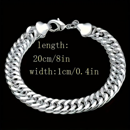 Bracelet gourmette cubaine de 10 mm en argent sterling 925 pour hommes et femmes – Style bohème vintage résistant au ternissement, cadeau idéal pour les mariages, les fêtes et le quotidien