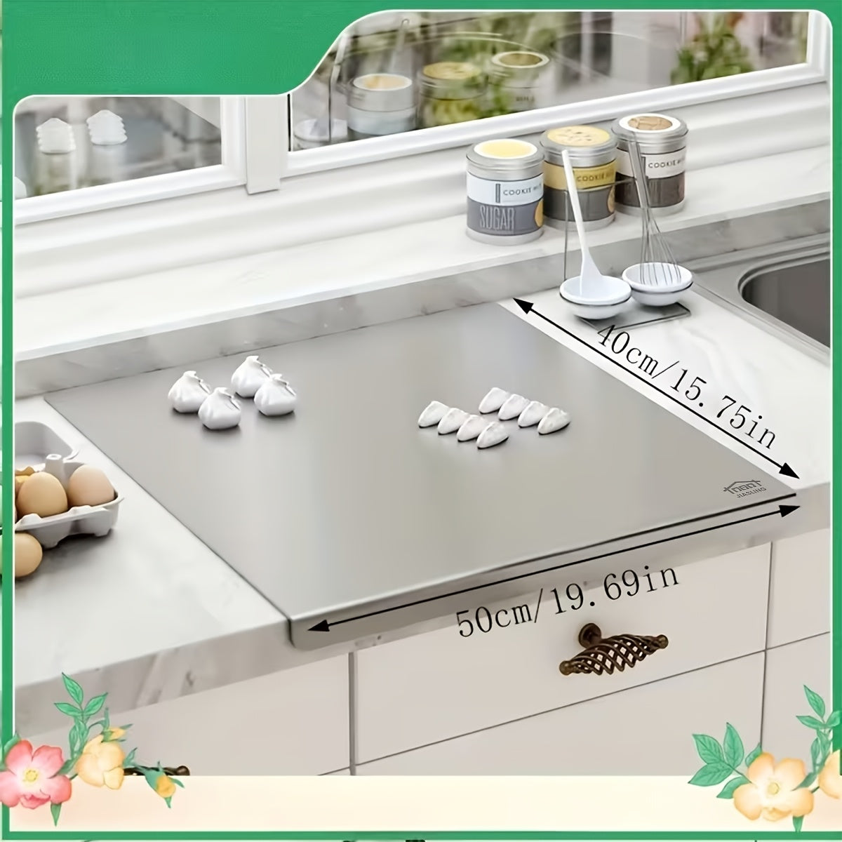 Planche à découper en acier inoxydable 304 – Billot de cuisine antirouille, facile à nettoyer, disponible en 3 tailles (40 cm × 30 cm, 50 cm × 40 cm, 60 cm × 40 cm)