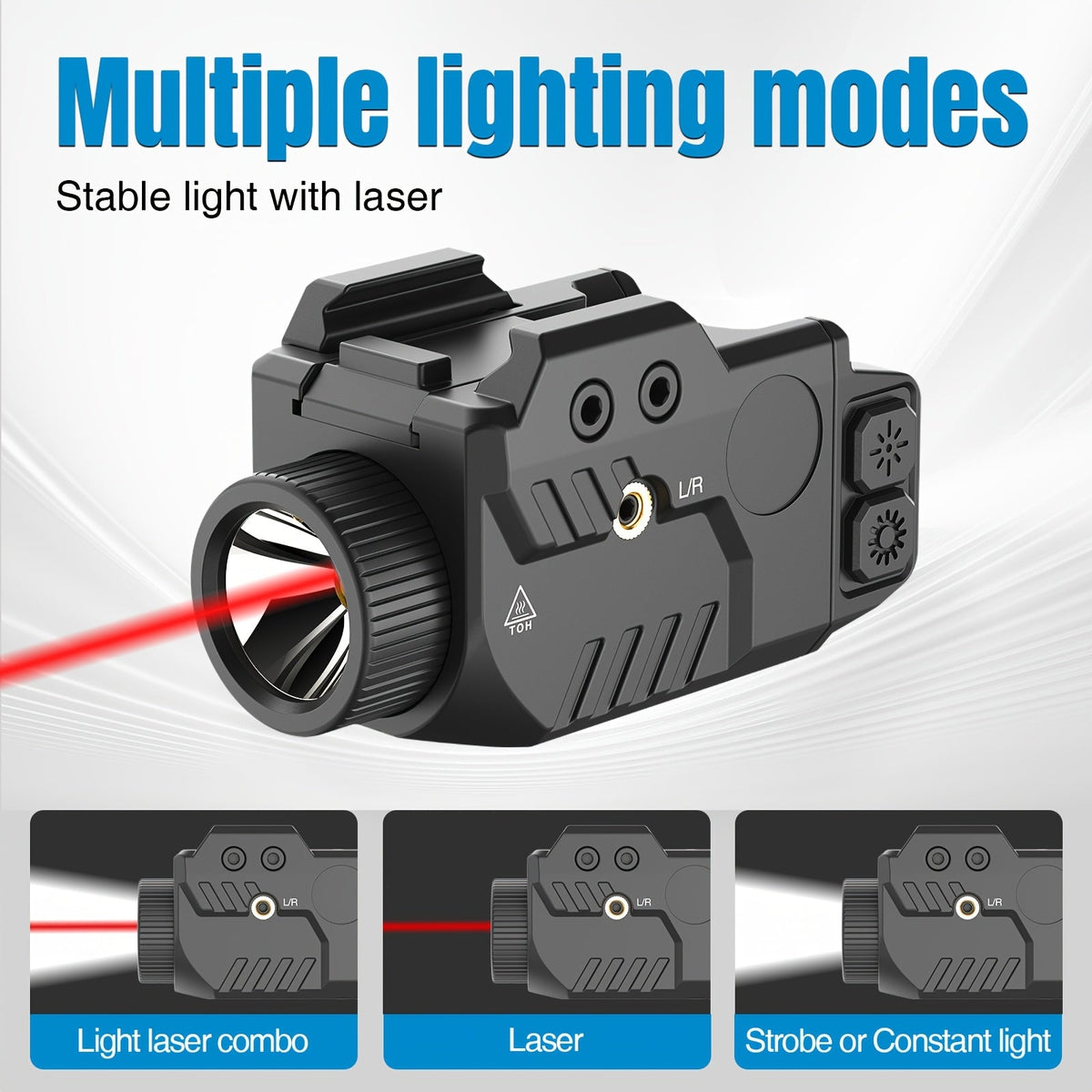 SL1085 Lampe tactique 750 lm avec laser rouge combiné, compatible avec rails Picatinny taille standard et compacte, lampe pour arme rechargeable et antichoc avec fonction stroboscopique - Viseur laser réglable pour arme de poing