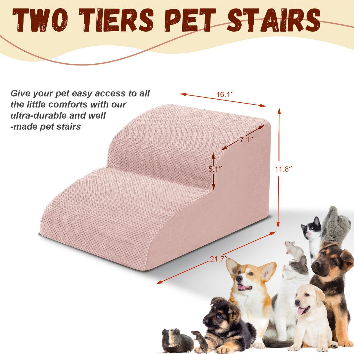 Escalier pour chien en mousse à mémoire de forme, 2, 3 ou 4 marches avec base antidérapante et housse lavable – Marches de soutien pour canapé et lit, idéal pour chiens âgés et chiots, plusieurs couleurs disponibles