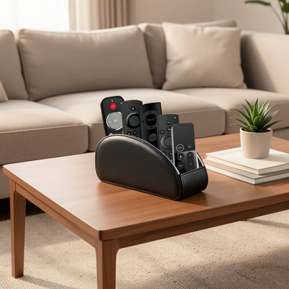 Support de télécommande à 5 compartiments, organisateur de bureau en similicuir pour salon, permet de ranger télécommandes TV, stylos, lunettes, pinceaux de maquillage, fournitures de bureau, boîte de rangement décorative pour la maison