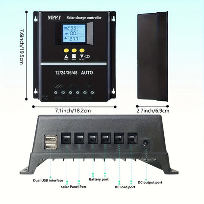 Contrôleur de charge solaire MPPT 100 A avec écran LCD et suivi automatique – Compatible avec les batteries au plomb, au lithium et LiFePO4, pour systèmes solaires hors réseau, camping-cars, bateaux et maisons