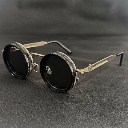 Lunettes Steampunk vintage pour homme – Luminosité réglable, monture en alliage, verres interchangeables dégradés noir et gris, accessoire de mode bohème pour fêtes et usage quotidien
