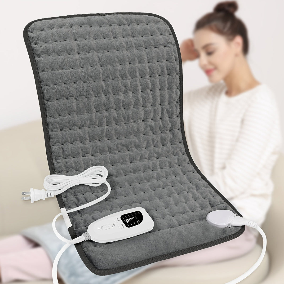 Coussin chauffant extra large 60 cm x 30 cm pour le dos, le cou et les épaules – 6 réglages de chaleur, arrêt automatique, utilisation humide/sèche, flanelle lavable, cadeau idéal