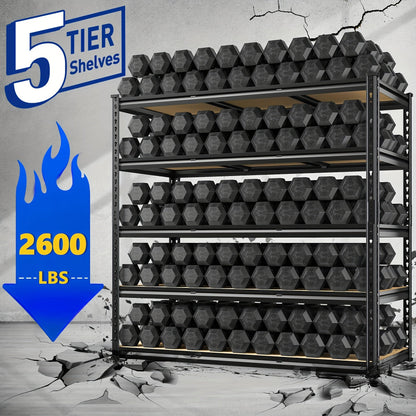 Étagère de rangement robuste en métal à 5 niveaux pour garage, 907 kg (2000 lb) – Étagère de rangement en acier réglable de 152 à 183 cm pour garage, sous-sol, garde-manger, cuisine et entrepôt, assemblage sans outils, noir