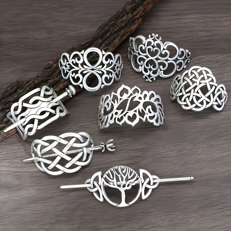 Lot de 7 pinces à cheveux Viking arbre de vie celtique – Accessoires de coiffure vintage style nordique bohème pour femmes et filles, cadeau bijoux