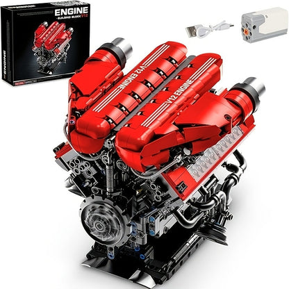 1607pcs Motorized V12 Engine Model Kit with Rechargeable Motor – Sports Car Engine Assembly Set, STEM Mechanical Engineering Building Toy, Group Build Collectible, Holiday Birthday Gift for Adults & Teens