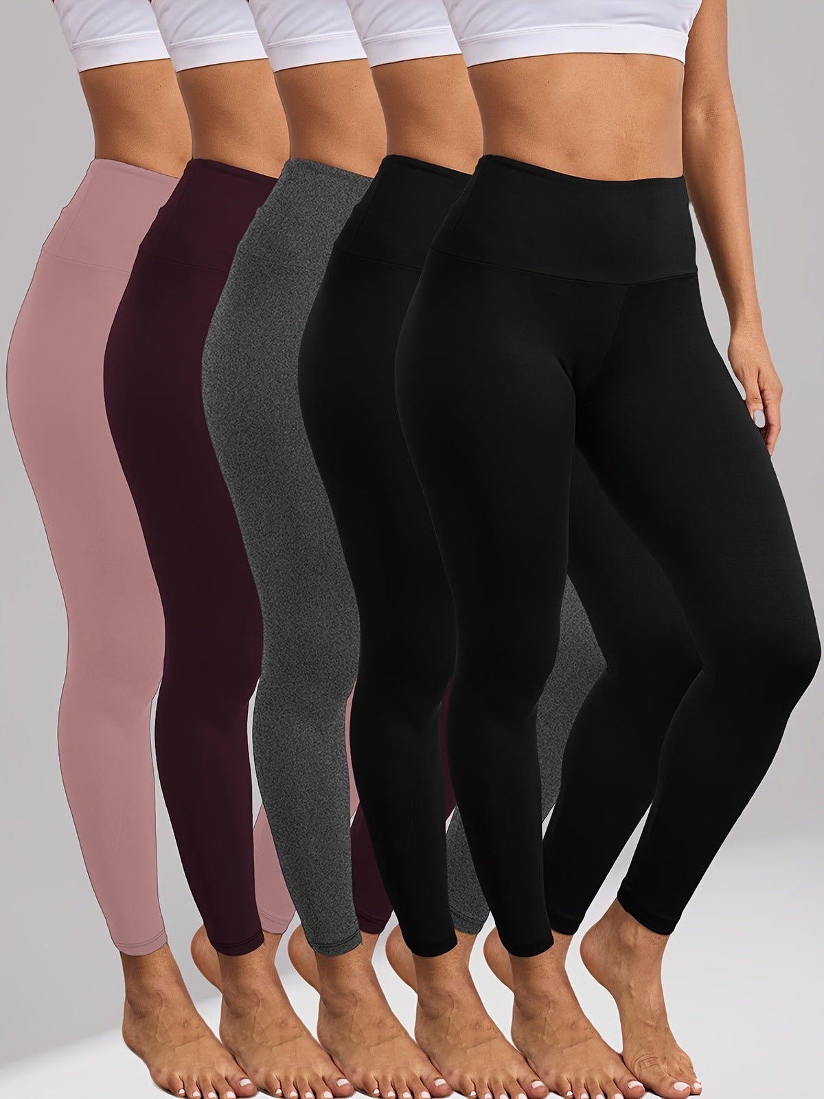 Lot de 5 leggings taille haute gainants pour femme – Pantalons de yoga et de sport ultra-doux, extensibles dans les 4 sens, opaques, pleine longueur, tailles S-XXL, confort toutes saisons pour la salle de sport, le yoga et le quotidien
