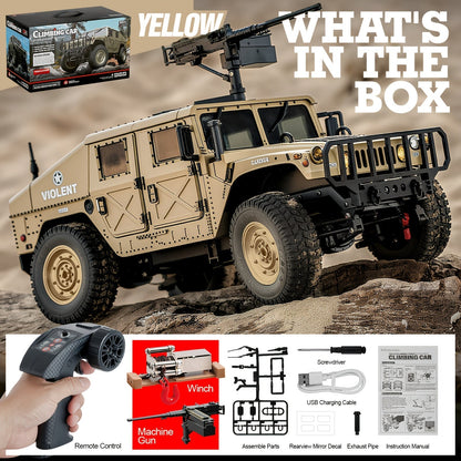 Véhicule militaire tout-terrain radiocommandé à échelle réelle C8835 pour adultes - Transmission proportionnelle, vitesse variable, franchissement, éclairage LED multi-modes, 5 portes ouvrantes, accessoires de mitrailleuse et treuil en option