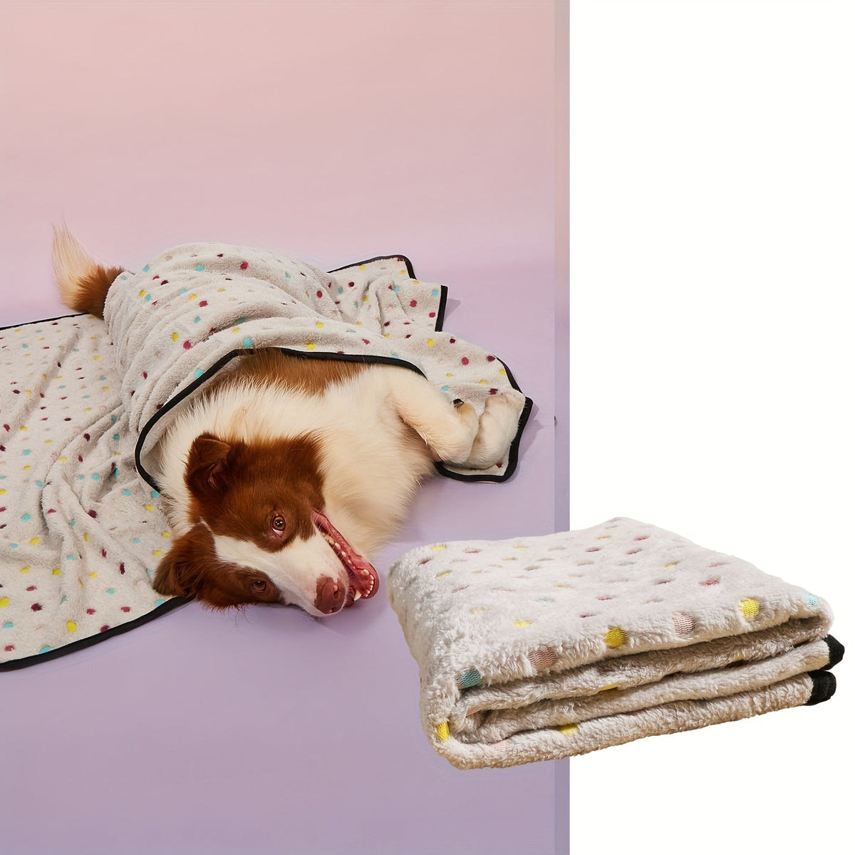Couverture ultra-douce pour chiens et chats - Couverture en polaire chaude et douillette à motif pois avec bordure noire pour chiots, chatons, animaux de petite, moyenne et grande taille, 3 couleurs et 3 tailles S M L