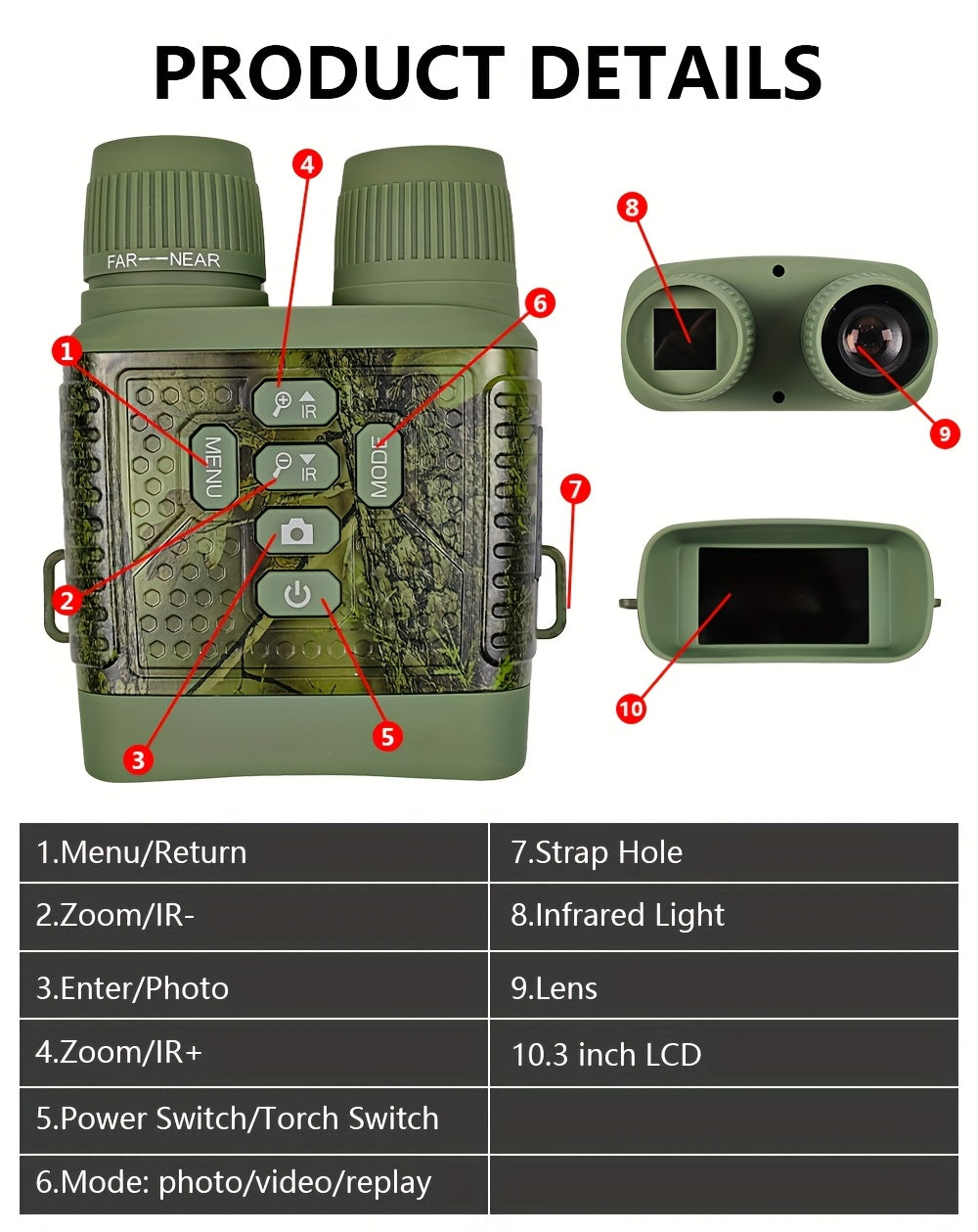 Jumelles de vision nocturne HD 2,5K – Écran HD de 3 pouces, zoom numérique 6X, lumière infrarouge à 7 niveaux, batterie 2000 mAh, vidéo et photo pour la chasse, l'observation de la faune et une utilisation nocturne en extérieur