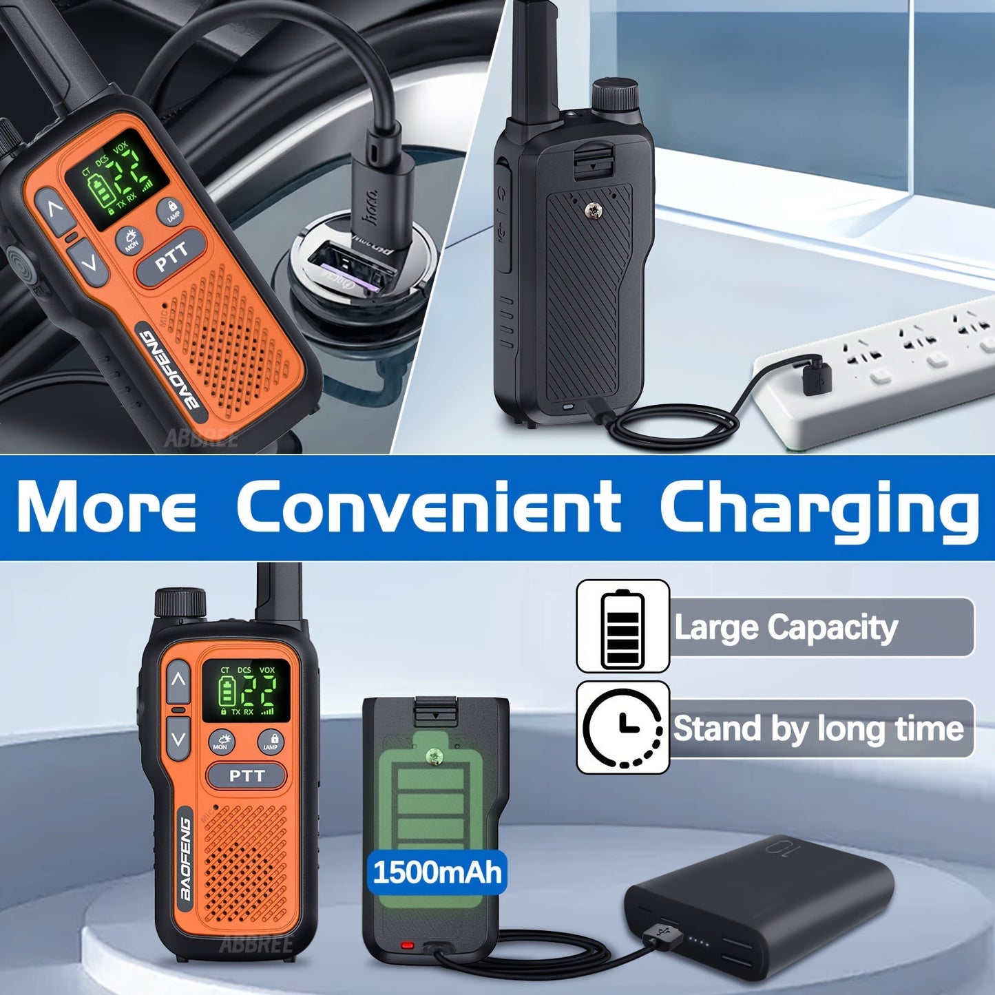 BAOFENG Walkie Talkies for Adults Long Range – 22 FRS Channels, VOX Hands-Free, USB-C Rechargeable Li-ion Battery, LCD Display, Built-in Flashlight, 2-3 Mile Range for Hiking, Camping & Family Outdoor Use