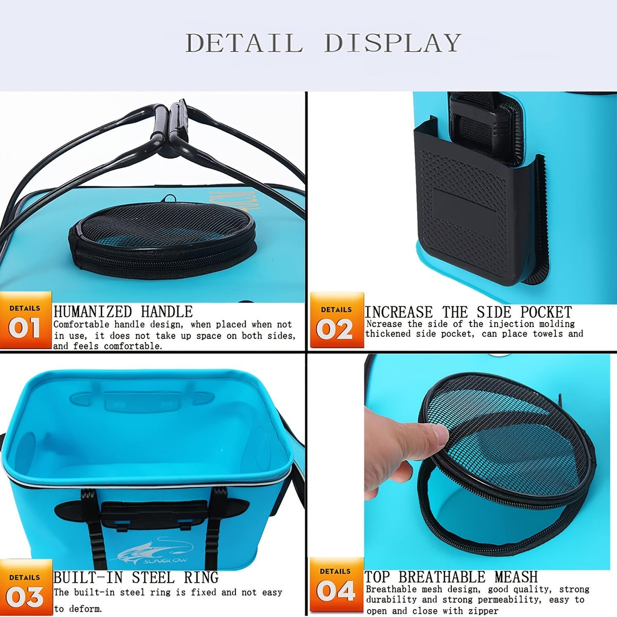 Seau à poisson pliable – Récipient portable en EVA pour poissons vivants et appâts, conteneur de pêche pliable pour le camping en plein air, pêche en eau douce et en eau salée