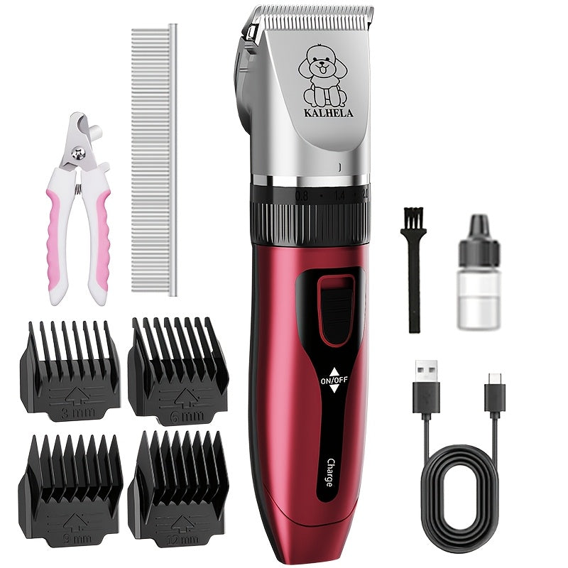 Tondeuse pour animaux sans fil rechargeable avec affichage LED - Tondeuse professionnelle sans fil pour poils de chien, têtes interchangeables, 4 guides de coupe, faible niveau sonore, charge USB 36V, pour chiens, chats et petits animaux