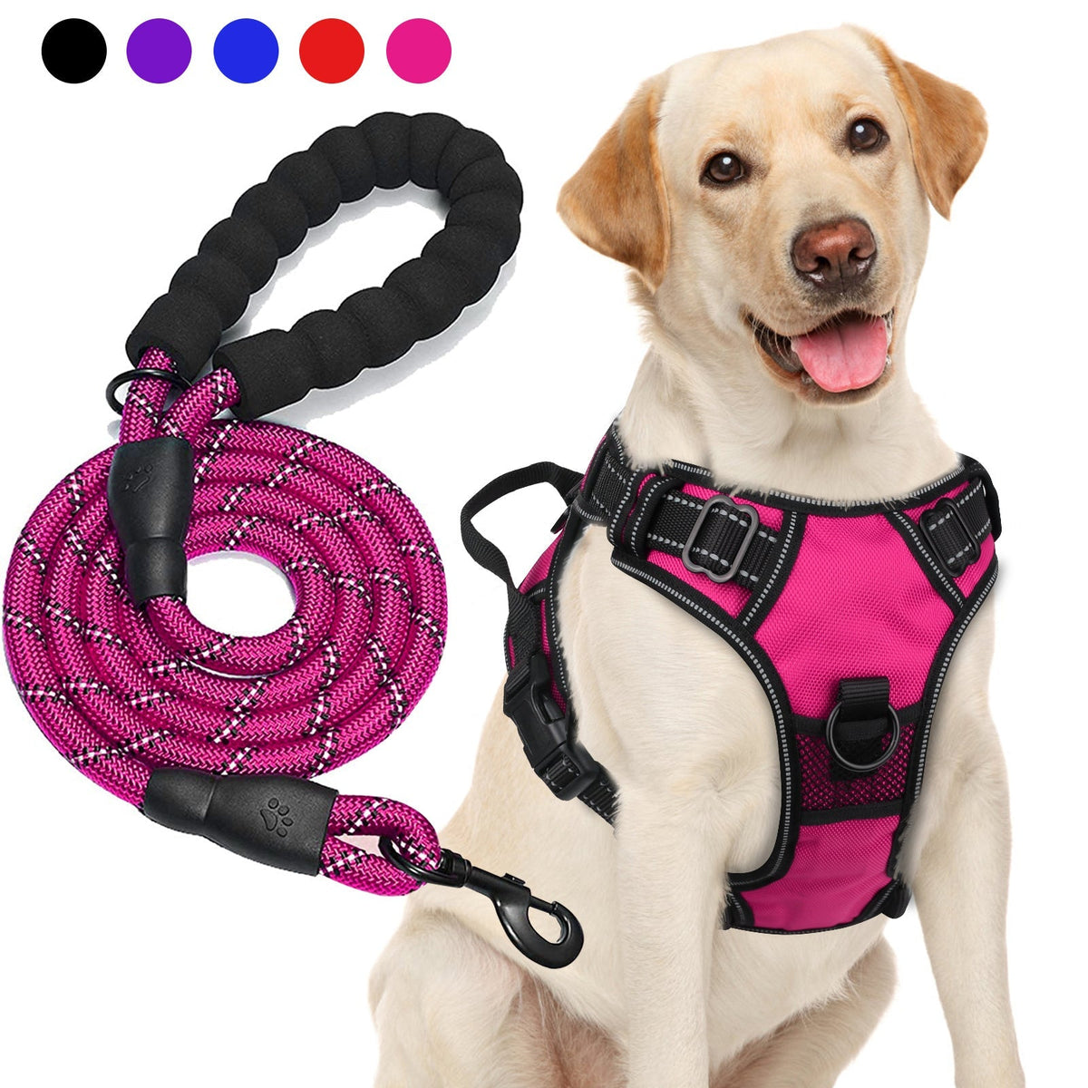 Ensemble harnais anti-traction et laisse pour chien – Harnais gilet réglable en tissu Oxford réfléchissant avec laisse à poignée rembourrée de 1,5 mètre pour chiens moyens à grands, boucles à dégagement rapide, tailles S à XL, 5 couleurs
