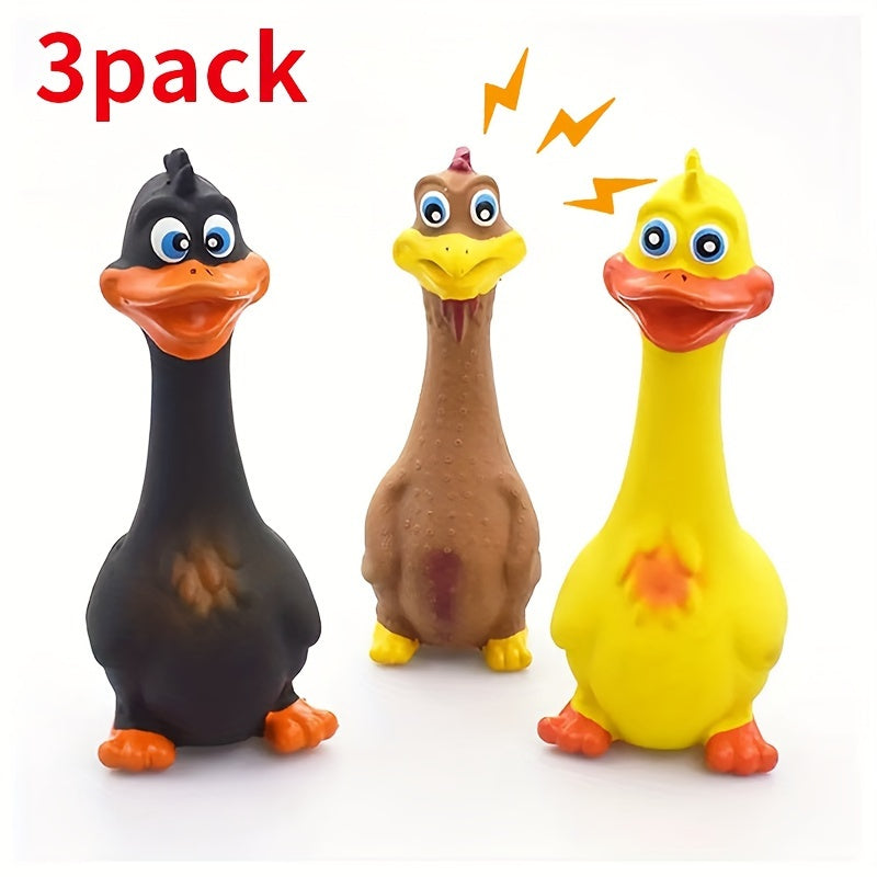 Jouet à mâcher grinçant en caoutchouc pour chien, poulet et canard - Jouet interactif anti-ennui pour soulager le stress et nettoyer les dents, jouet grinçant amusant pour chien, lot de 3 ou à l'unité
