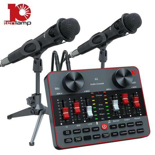 Kit d'équipement de podcast avec interface audio - 2 microphones à condensateur BM-800, table de mixage DJ, carte son live, kit de studio d'enregistrement complet pour streaming, gaming, chant, YouTube et Twitch