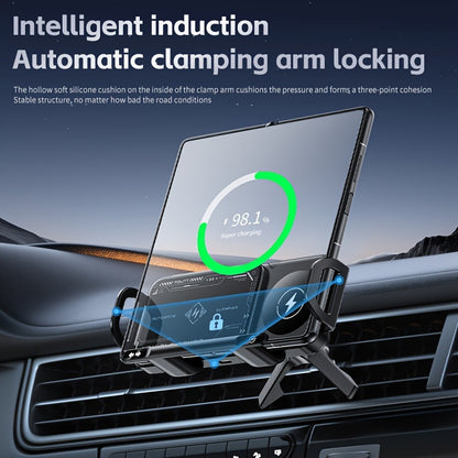 15W Wireless Car Charger Mount Auto-Clamping for Samsung Galaxy Z Fold6 Fold5 Fold4 iPhone 16 15 14 13 12 Pro Max – Electric Horizontal Vertical Adjustment Fast Wireless Charging Car Phone Holder 4.3"-6.9"