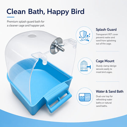 Baignoire pour oiseaux perroquets, transparente, anti-éclaboussures, en polypropylène durable avec poignées pour perruches, calopsittes, inséparables et perruches ondulées – Bassin de bain pour oiseaux facile à nettoyer et portable