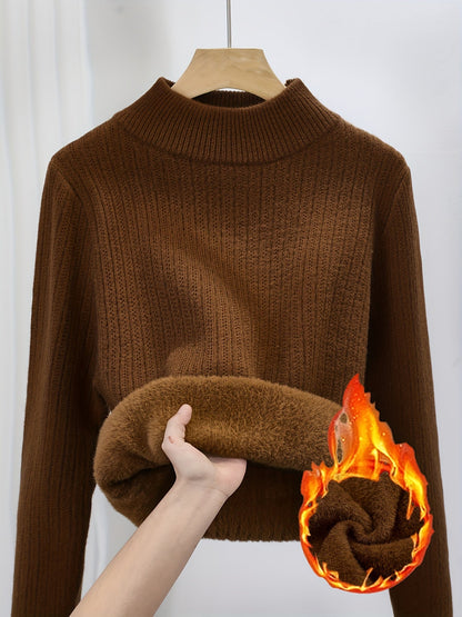 Pull col roulé doublé polaire pour femme, épais et chaud - Pull en maille sans couture à col semi-montant, haut à porter en sous-couche pour l'automne et l'hiver, 11 couleurs, S-XL