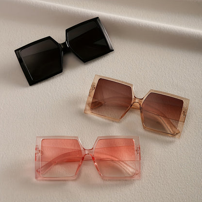 Lot de 3 paires de lunettes de soleil tendance pour femme, monture oversize carrée et plate - Style rétro chic en rose, champagne et noir pour la plage, la conduite, le voyage et le quotidien