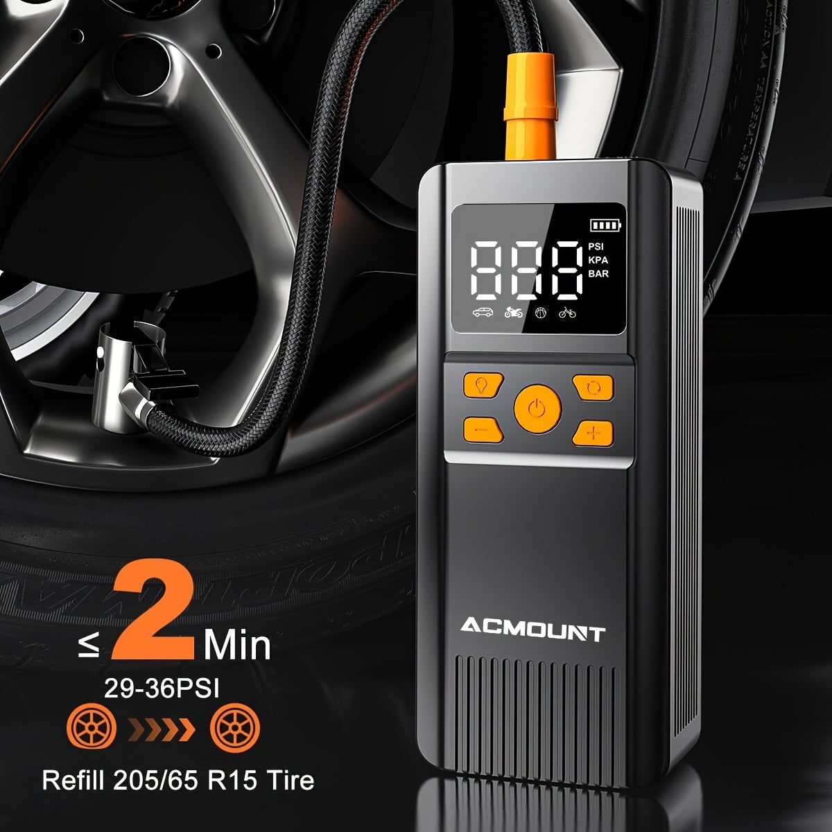 Compresseur d'air portable sans fil 150 PSI – Gonflage 2x plus rapide, manomètre numérique, éclairage LED pour voiture, vélo, moto et ballon, pompe à air automatique rechargeable