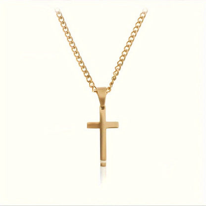 Collier avec pendentif croix pour homme, chaîne cubaine plaquée or 18 carats, acier inoxydable 304, bijou minimaliste et décontracté, cadeau pour lui, acier doré