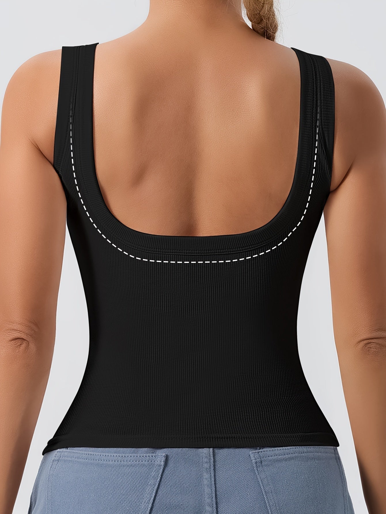 Women's Scoop Neck Tank Top Removable Chest Padding Slim Fit Casual Summer Sleeveless Top 8 Colors XS-XL