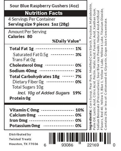 Sour Blue Raspberry Gushers Candy – Viral Sour Gummy Snacks with Juicy Liquid Center, Bold Tangy Flavor for Lunchboxes, Parties, Road Trips & Sour Candy Lovers