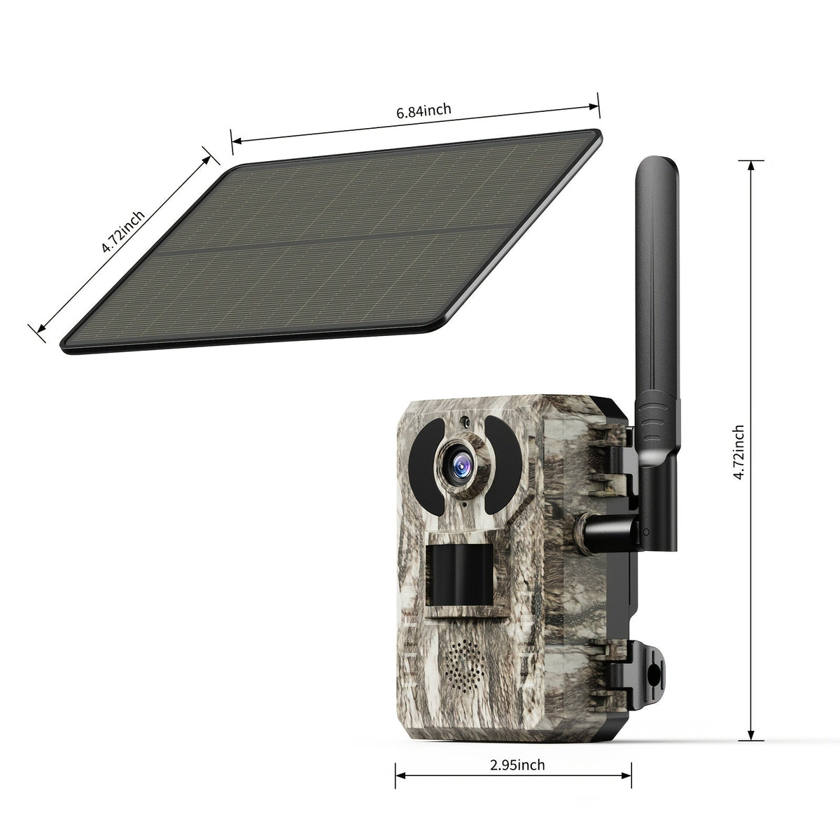 Caméra de chasse 4G sans Wi-Fi 2K 1440P à énergie solaire – Carte SIM intégrée, vision nocturne 23 m, déclenchement 0,2 s, batterie 7800 mAh, caméra de surveillance et de chasse extérieure sans fil pour zones isolées