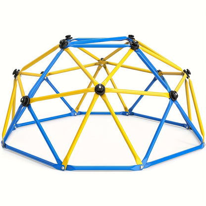 Dôme d'escalade d'extérieur de 6 pieds pour enfants, structure de jeu de jardin avec cadre en acier inoxydable résistant aux intempéries, capacité de 600 lb, centre d'activités sécurisé, cadeau pour garçons et filles de 3 à 10 ans, jaune et bleu