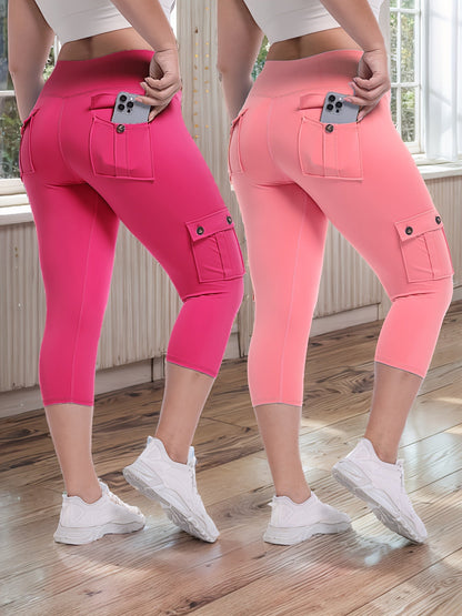 Pantalon de yoga Capri taille haute, lot de 2 – Legging en élasthanne extensible dans les 4 sens, gainant et galbant, avec 4 poches, pantacourt de sport pour femme, 9 ensembles de couleurs, tailles S à XXL