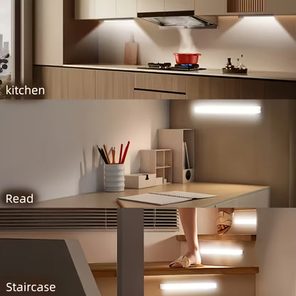 Lot de 3 et 6 éclairages LED pour placards avec détecteur de mouvement et recharge USB-C – Veilleuse magnétique sans fil sous meuble avec 3 modes pour cuisine, placard, escaliers, couloir et salle de bain, 10 cm/20 cm/30 cm