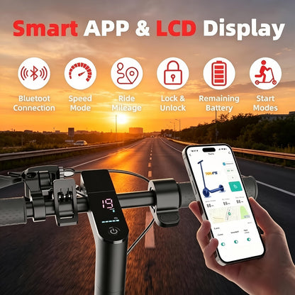 Trottinette électrique pliable, pneus 8,5 pouces, vitesse maximale 30 km/h, autonomie 29 km, contrôle par application, trottinette portable pour trajets quotidiens, adultes et adolescents, cadeau, noir