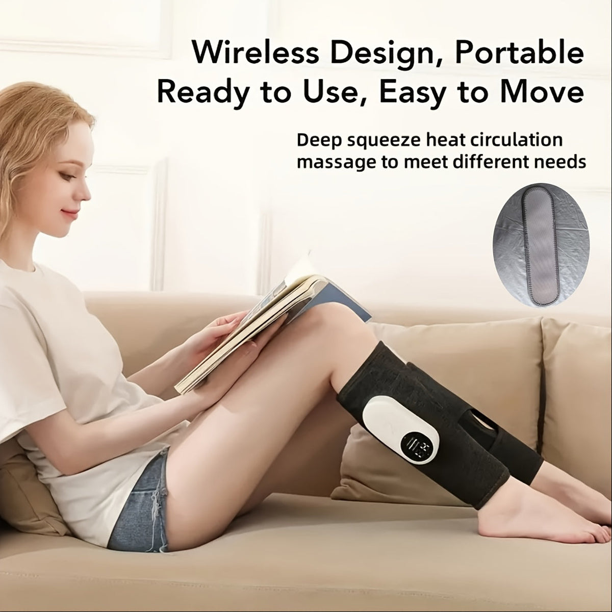 Masseur de jambes à compression d'air sans fil, 3 intensités, soulagement pour mollets, cuisses, pieds et genoux, appareil rechargeable et portable pour la maison, le bureau et les voyages, gris noir