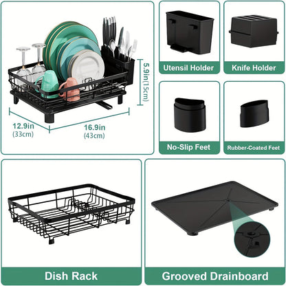 Égouttoir à vaisselle à 2 niveaux avec plateau d'égouttage et porte-ustensiles amovible – Égouttoir grande capacité pour comptoir de cuisine, égouttoir pour vaisselle, ustensiles de cuisine et couverts – Design peu encombrant