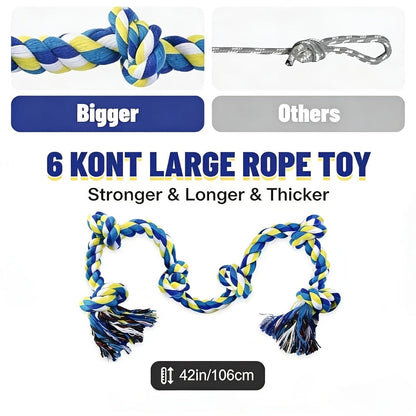 Jouet à mâcher en corde pour chien indestructible à 6 sections – Corde de traction robuste pour chiens moyens et grands de plus de 36 kg, fibres dentaires pour le nettoyage des dents, jouet à mâcher non toxique et sûr pour les mâcheurs agressifs