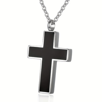 Collier urne funéraire en acier inoxydable pour cendres – Pendentif souvenir commémoratif pour animal, être humain et proches avec kit de remplissage, croix et bijou de condoléances pour le deuil