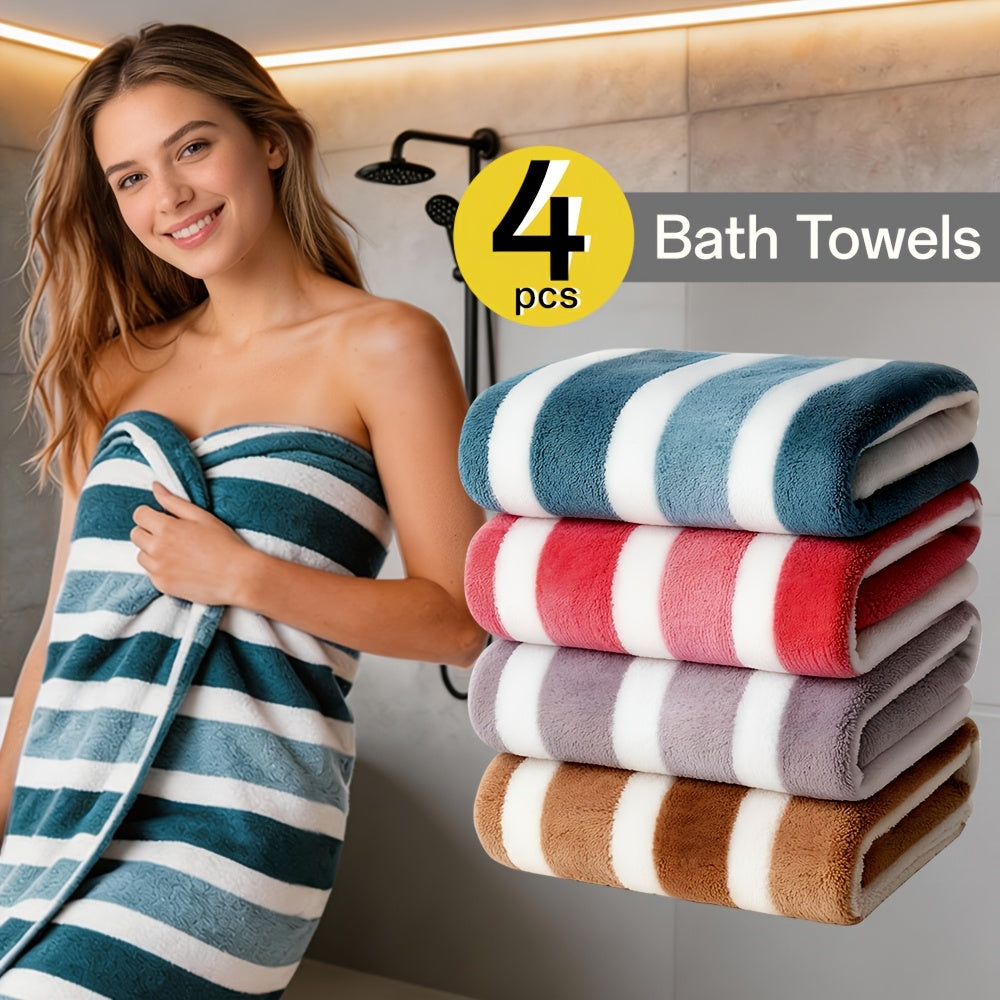 Ensemble de serviettes de bain rayées, absorbantes, à séchage rapide, ultra douces et douces pour la peau, 70 x 140 cm, pour la maison, la salle de bain ou la plage – Disponible en lot de 1 ou 4, plusieurs couleurs au choix