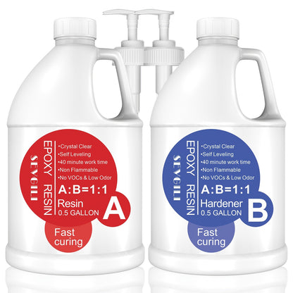 Kit de résine époxy ultra transparente en 2 parties, sans bulles, résistante au jaunissement, autonivelante pour comptoirs, tables rivière, moulage, revêtement, travaux manuels - 32oz 72oz durcissement rapide 1 gallon avec pompe