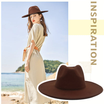 Chapeau de cow-boy à larges bords pour hommes et femmes – Fedora en feutre style western, chapeau style Panama Trilby jazz classique, chapeau de soleil pour festivals en plein air, voyages et tenue décontractée au quotidien