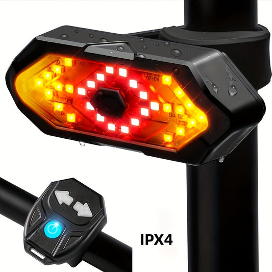 Bike Tail Light with Left & Right Turn Signals – 650mAh Ultra-Bright Safety Warning Light, Remote Control, Alert Speaker, Red/Yellow LED, Compact Design for Night Riding, Cycling Gift